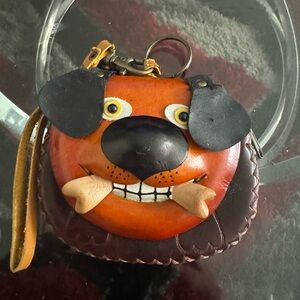 Leather coin purse with dog face